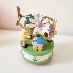Vintage Wooden Bunnies Musical Figure